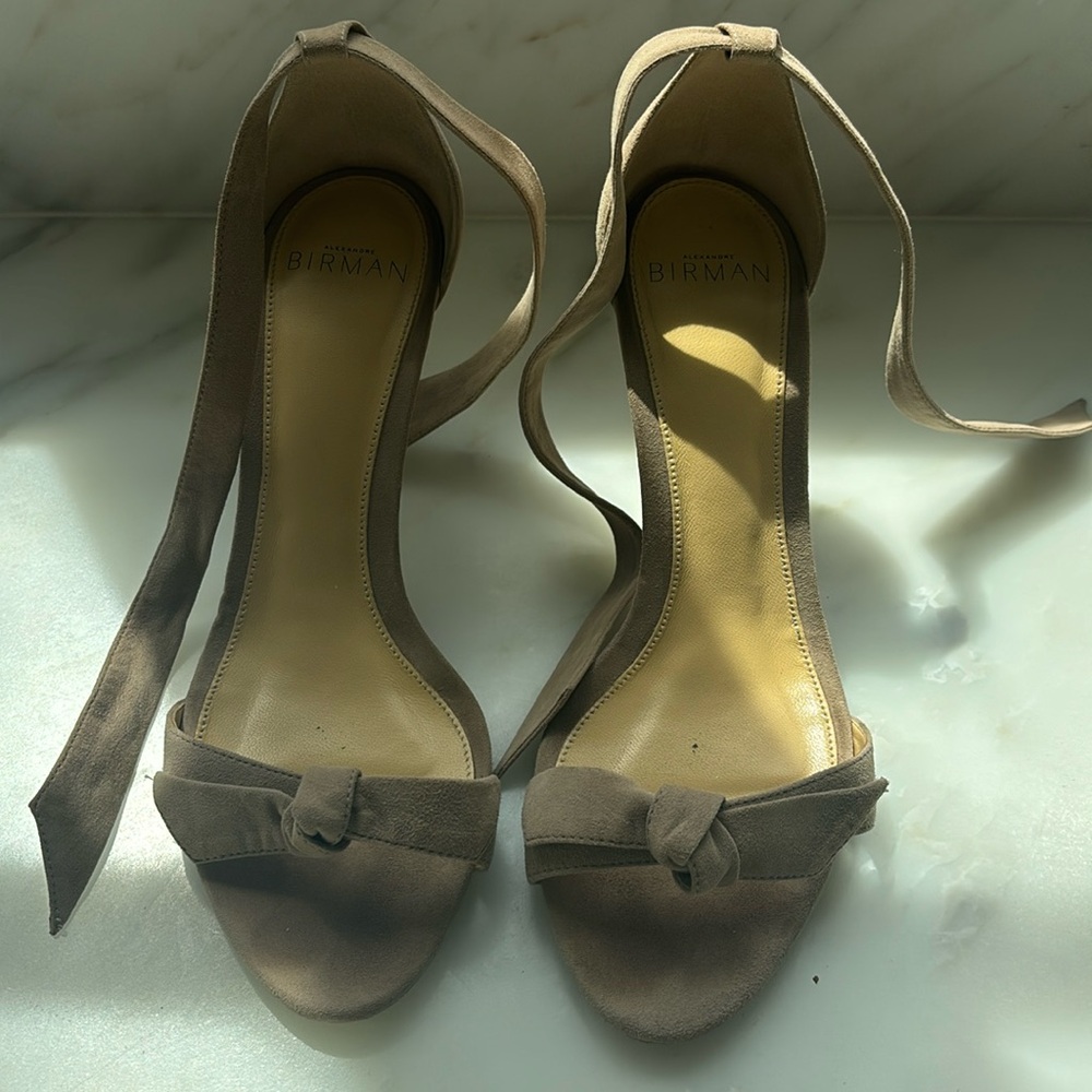 Alexander Birman Clarita Bow ankle strap nude suede pump